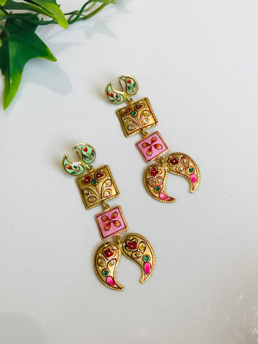 Floral Long Tanjore Earrings